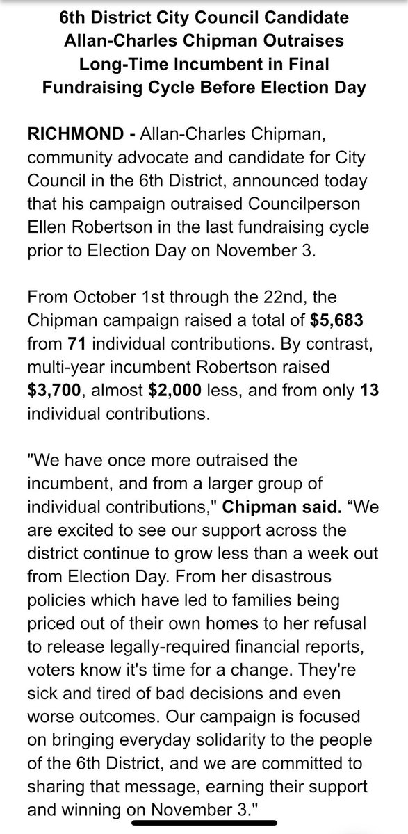 🚨CAMPAIGN ANNOUNCEMENT🚨: We officially outraised our opponent in the last quarter before Election Day! Read our full release below.
Let’s finish strong and take the power of the people to the polls ✊🏾🌊🌊✊🏾