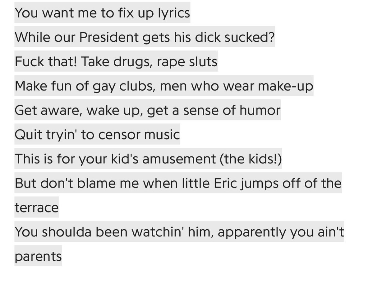 Who Knew contains some of the funniest bars of the whole album. The whole point of the song is to make fun of the people that are trying to hold em responsible for things clearly out of his control. In this moment of satire Em takes the opportunity to call out americas parents.