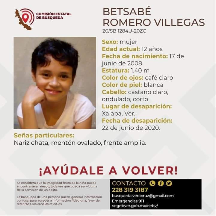 NVacios's tweet photo. ATENCIÓN!!!⚠️⚠️⚠️⚠️ 
- SU NOMBRE ES BETSABÉ ROMERO VILLEGAS.
- TIENE 12 AÑOS DE EDAD 
- DESAPARECIO EN XALAPA VERACRUZ, MÉXICO
- EL DÍA 22 DE JUNIO DE PRESENTE AÑO.
ES URGENTE DAR CON SU PARADERO, CUALQUIER INFORMACIÓN ES DE SUMA IMPORTANCIA. 

#NOMASCUARTOSVACIOS https://t.co/f6qW8UCfA2