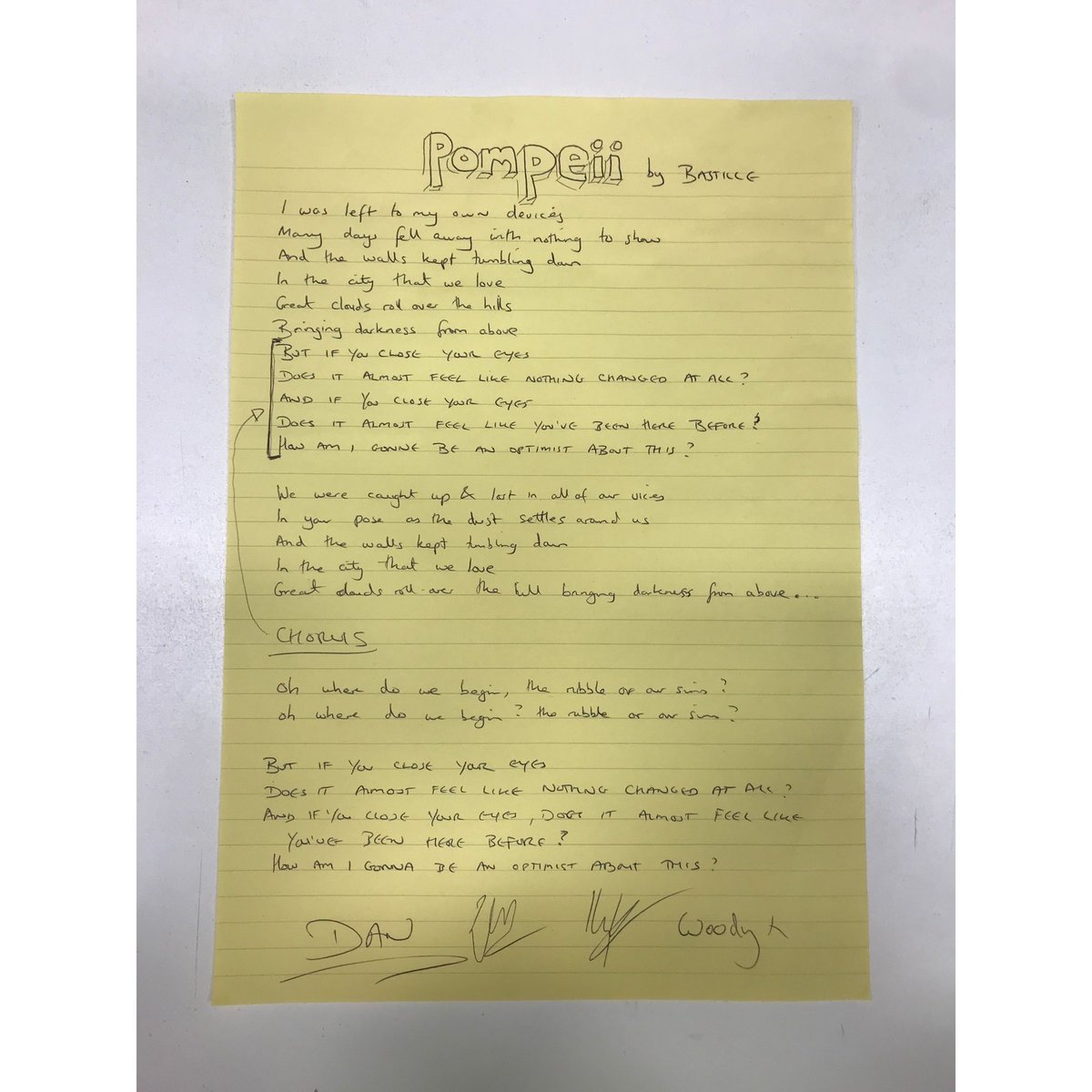 You can support <a href="/cityofhope/">City of Hope</a>'s Online Auction Series by bidding on this signed handwritten lyric sheet of 'Pompeii' - charitybuzz.com/catalog_items/…