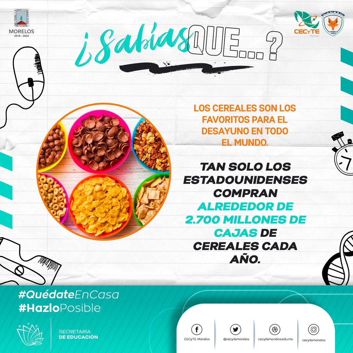 Si se extendieran todas las cajas vacías de cereal de un año de consumo, llegarían a la luna y volverían a la tierra. 🥣

#SabíasQue #EnCecyteAprendo #AullandoAlFuturo #LiderandoLaManada #QuédateEnCasa #HazloPosible