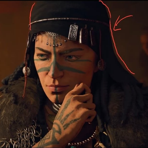 Diet of Vǫlva in 5/12 isn't for nothing. She WEARS what she CONSUMES.Eirkis Saga describes Vǫlva wearing "'a black hood, made of lambskin...'"(Crawford,YT) #ACValhalla:hoodACL Community says Pelt on her shoulder might beor, so she consumes theirtoo?6/12