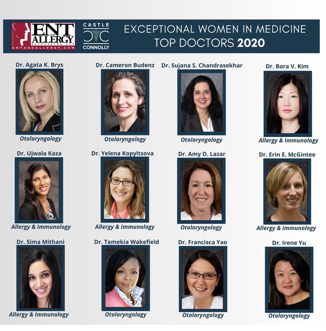 DrSujanaENT's tweet photo. This is nice. #DynamicDozen at @ENT_and_Allergy @CastleConnolly #Exceptional #WomenInMedicine @ShesOnCall #shENTs https://t.co/nT14fzy79K