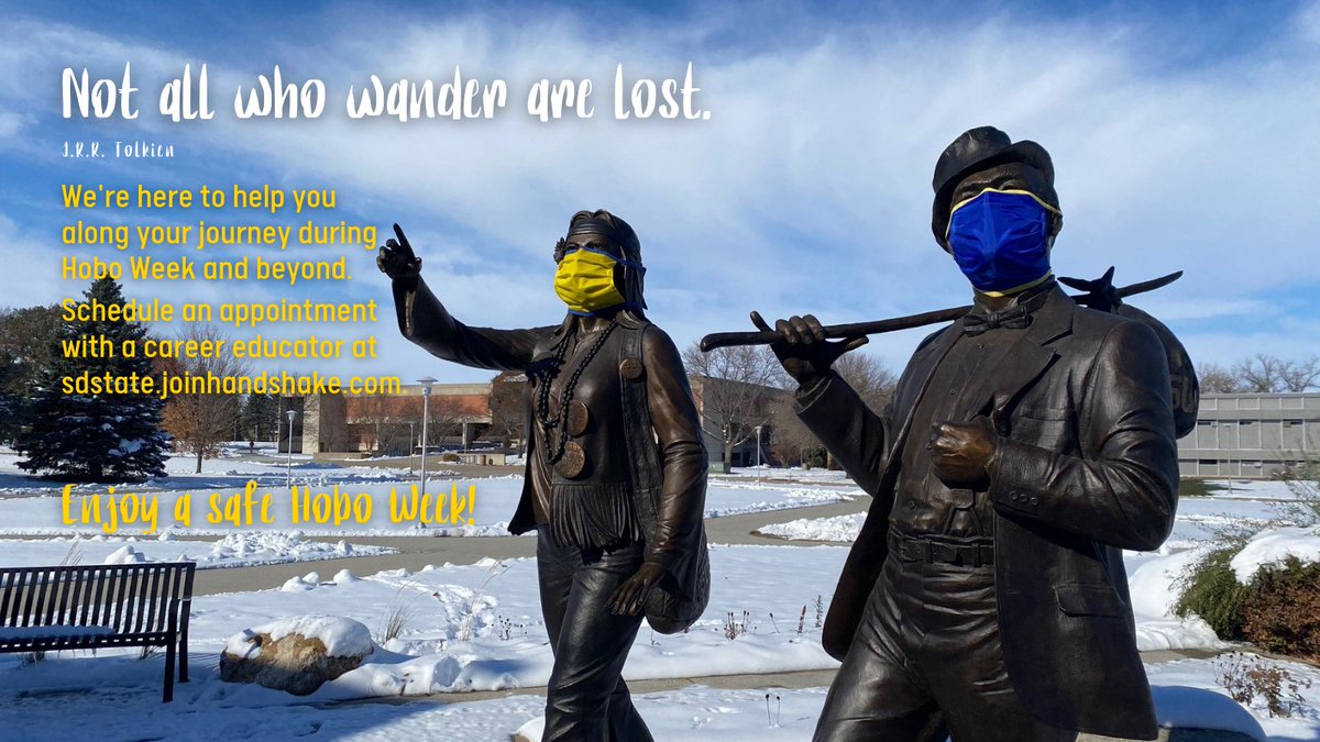 Happy Hobo Week, Jackrabbits! We wish you a fun and safe homecoming celebration! Whether you're wandering or wondering, we're here to help along your journey. Make an appointment with a career educator at sdstate.joinhandshake.com. #hirejacks #hoboday #hoboday2020 #rootedattherails