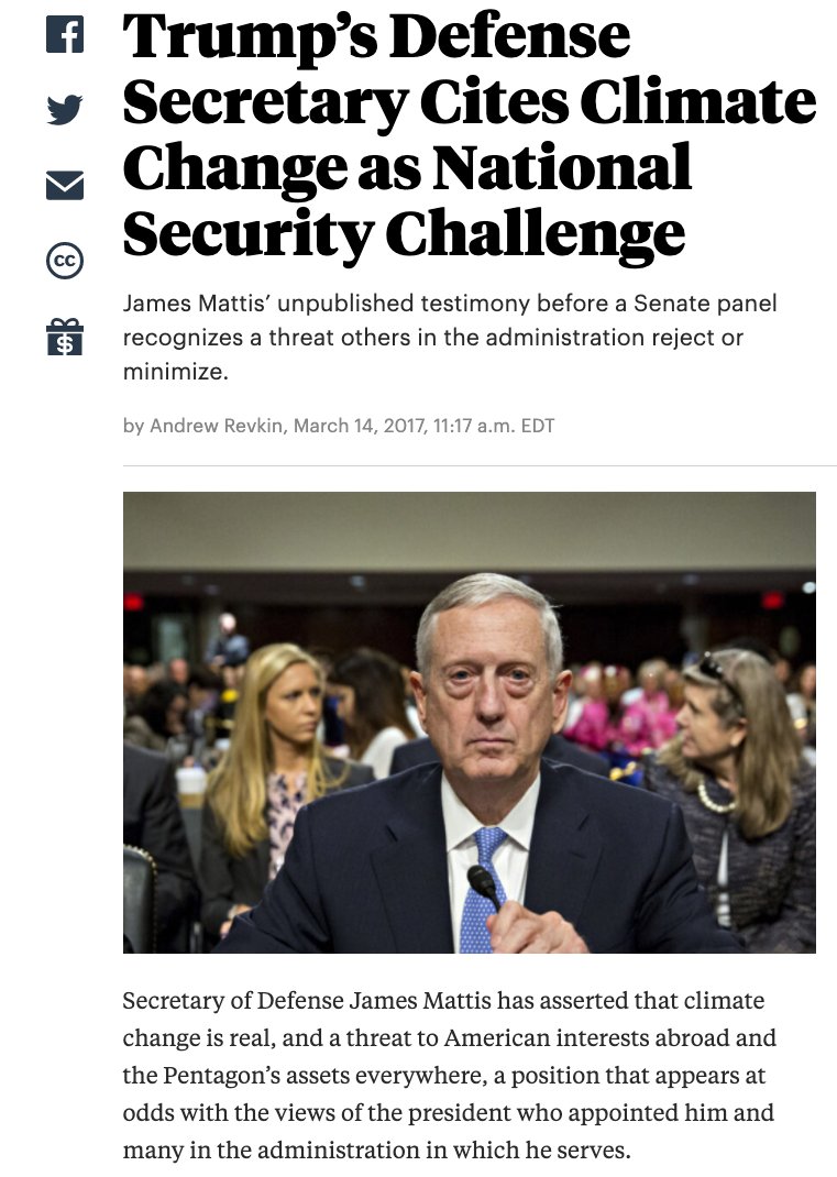 By the way, I learned much of this when we intersected briefly while I was at  @ProPublica reporting during the Trump transition, including on Jim Mattis's view that climate change was a growing threat to US interests. But Noble was not a story. Yet.  https://www.propublica.org/article/trumps-defense-secretary-cites-climate-change-national-security-challenge 9/