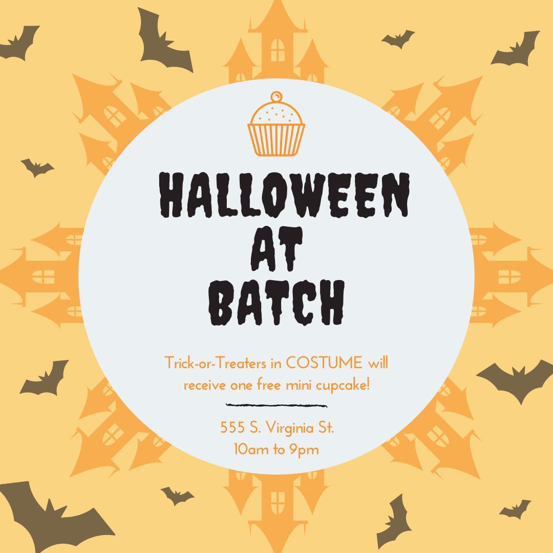 batch_cupcakery's tweet photo. πHALLOWEEN AT BATCHπ
We will be giving out one free mini cupcake to Trick-or-Treaters in costume on Halloween from 10am to 9pm! π
Donβt forget a mask! π»
π§
#batchcupcakery #lifesabatcheatacupcake #batch #cupcake #baking #reno #tahoe #dessert #paleo #keto #vegan #midtownreno https://t.co/I9t5RAVTGP