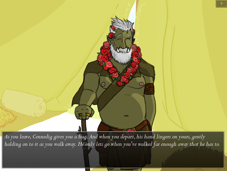 Tusks: The Orc Dating Sim ($2.00) - what it says and so much more. you and a group of gay orcs are making an annual journey to a mythical take on Scotland's Highlands, with great exploration of intimacy, culture, bodies, and one's relation to them.  https://hxovax.itch.io/orc-dating-sim 