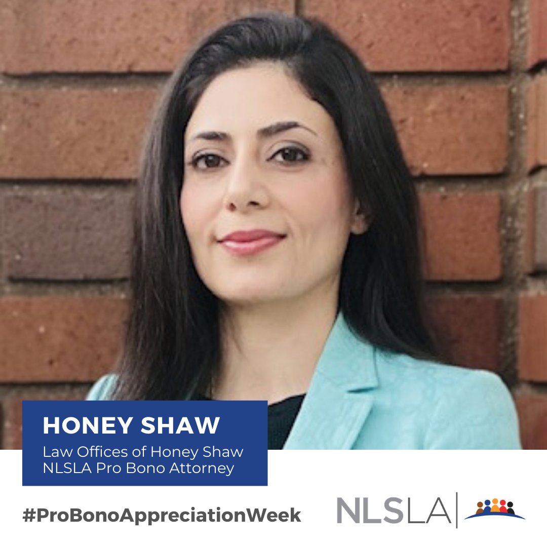 NLSLA's tweet photo. Honey Shaw is one of our most dedicated pro bono attorneys, volunteering at every monthly reentry clinic. Her work has benefitted many of our clients looking to clear their criminal records; we are grateful for her commitment and passion! #ProBonoAppreciationWeek https://t.co/QdyXDeDpnh
