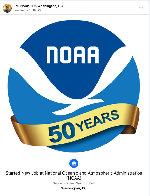 Then came the move to  @NOAA as chief of staff, in September - here celebrated on Facebook. 15/