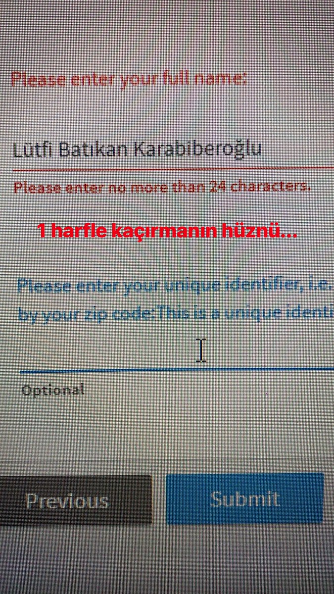 kbatikan's tweet photo. Tam adım; 25 harf, alfabemiz 29 harf. Adamlar tam ad yaz diyor, dünyada kimsenin 24 harften fazla ismi ve soyismi olamaz argümanını kabul ediyorlar. Teşekkürler @LinkedIn https://t.co/KFQuH8lMpM