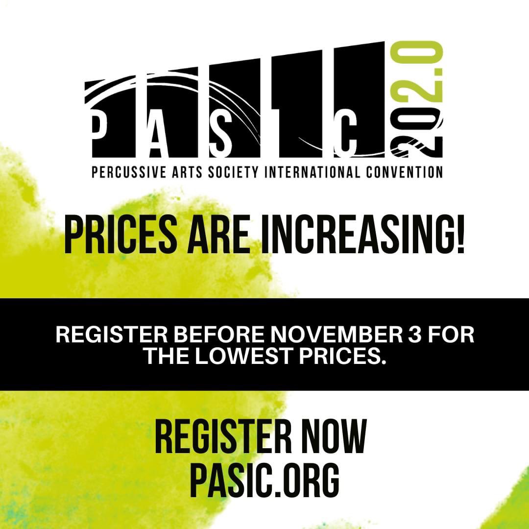 pas_scchapter's tweet image. Rates go up soon!! While PASIC will look a little different this year, you definitely don’t want to miss out on the amazing sessions and performances! Remember, access to all performance/sessions will be available until December 31st.🥁 @percussivearts 

#pasic2020 #percussion