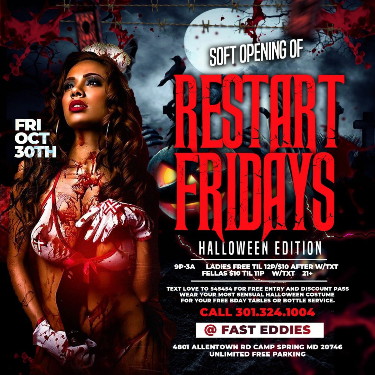 ITS UP 🎥 BRAND NEW FRIDAY PARTY🔥🆙
#RESTARTFRIDAY 
😌Halloween Edition 🎃
📅FRIDAY OCT 30TH
⏰ 9-3am 
💃🏽 Free Until 12 $10 wit Txt🕺 $10 Until 11 Wit Txt  TABLES AND BOTTLES CONTACT 301.324.1004
Dm <a href="/Bankboymooda/">🔋</a> <a href="/csttwerkteam/">CST</a> for more info