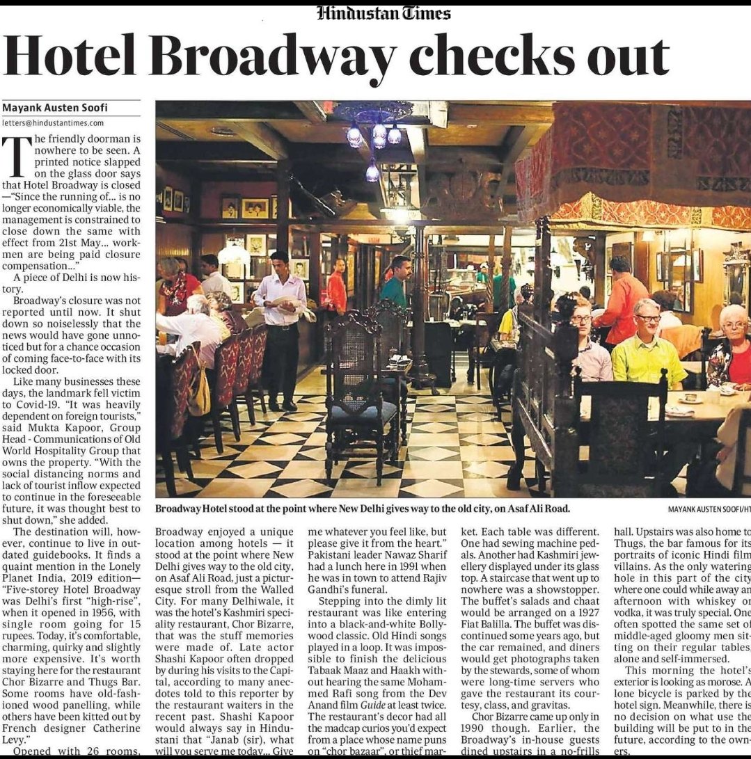 shivaniwrites's tweet photo. "Stepping into the dimly lit restaurant was like entering into a black-and-white Bollywood classic..."
#Delhi's iconic #ChorBizarre and #Thugs Bar gone just like that. @thedelhiwalla's report.
#COVID19Pandemic
#recession https://t.co/wWeuGbDgkw
