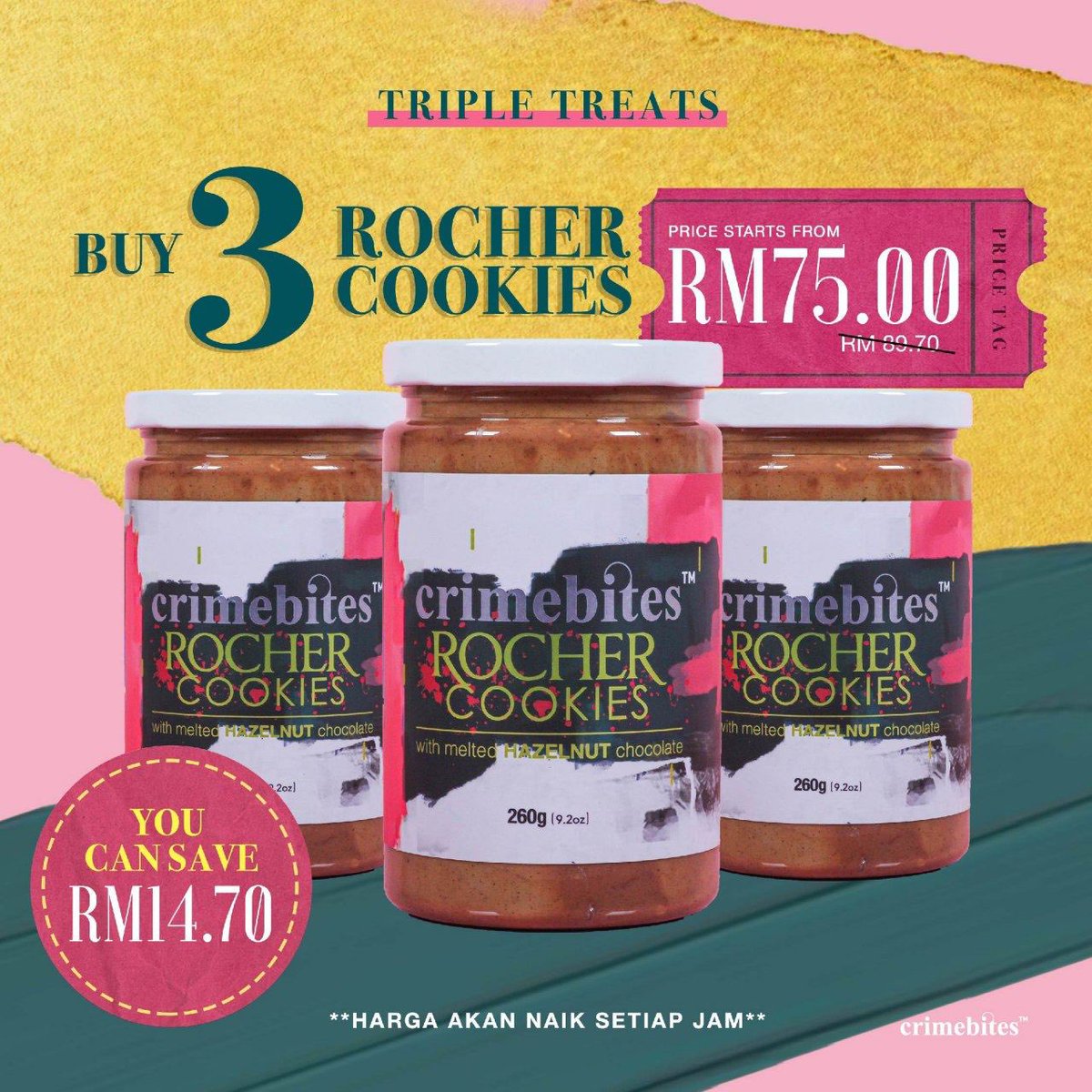 eazygiftbox's tweet photo. ‼️ONE HOUR PROMO‼️

3 hours left guys! 

Crimebites Rocher Cookies with Melted Hazelnut Chocolate akan launch 3 jam lagi! Rugi tau kalau tak grab promo ni 🤩

Normal price: RM29.90/tub

Be one of the first to try and stand a chance to win awesome prizes👇

https://t.co/DJhx0TuwVK https://t.co/ypTtnvJrha