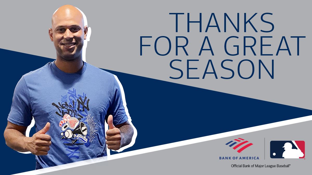 Aaron Hicks (@aaronhicks31) on Twitter photo Great season. Proud of the wins on and off the field and proud to partner with <a href="/BankofAmerica/">Bank of America</a> and <a href="/BGCA_Clubs/">Boys & Girls Clubs of America</a> all season long. Love that we worked together to help fuel rallies for kids everywhere. #BofApartner Great season. Proud of the wins on and off the field and proud to partner with <a href="/BankofAmerica/">Bank of America</a> and <a href="/BGCA_Clubs/">Boys & Girls Clubs of America</a> all season long. Love that we worked together to help fuel rallies for kids everywhere. #BofApartner