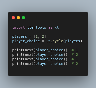 python_tip's tweet image. #pythontip by @NurmeAve about cycling through the list of players