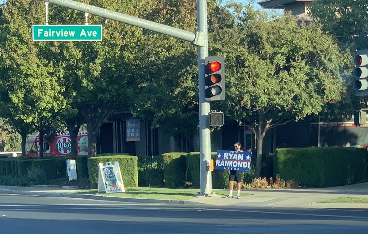 One week before Election Day, the mayoral campaign of LHS senior Ryan Raimondi drums up support at the corner of Fairview/Balfour. <a href="/RyanRaimondi/">RyanforMayor’20</a>