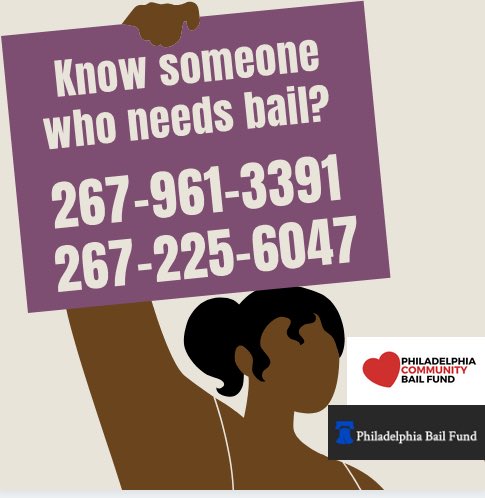 Phillybailout's tweet photo. .@phillybailout + @phillybailfund are on call to bail ppl out now (and always).

If your people are arrested, call @UpAgainstTheLaw at: 484-758-0388

If your people have a bail set on them: 267-961-3391 or 267-225-6047 https://t.co/TzvAyiygP7