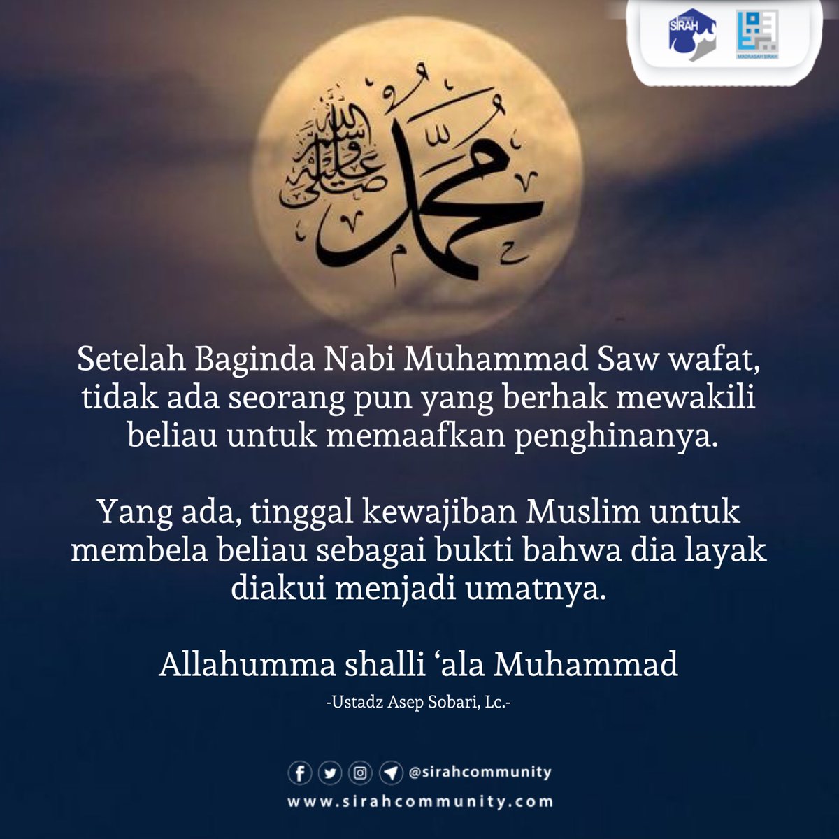 sirahcommunity's tweet photo. Salallahu’alaihi wassallam.⁣⁣
⁣⁣
#nabimuhammad #bagindanabi #prophetmuhammad #sirahcommunity #ustadzasepsobarilc #sirahnabawiyah #umatRasulullah #belaRasulullah #belanabi #muslim #umatmuslim https://t.co/ZDqVA6ecCR