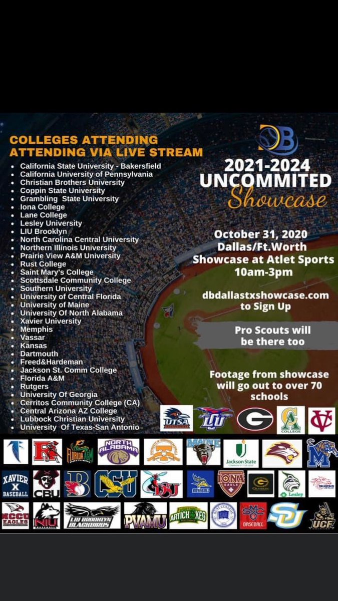 @atletsports is excited to host @deebrownbaseball this weekend for a virtual and recorded showcases for the following school.
Any players interested in these schools please register at the link on the flyer. The event is this Saturday!
#baseball #collegebaseball #deebrown https://t.co/9oP9F2hWZV