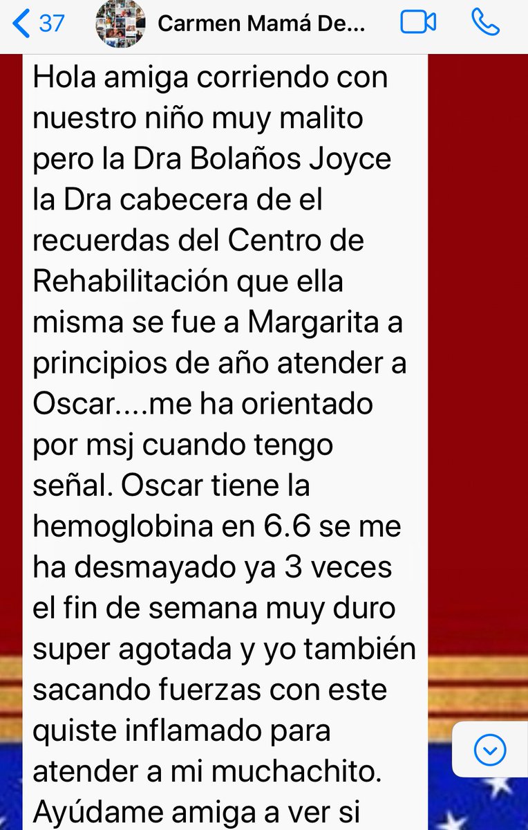 alexagomez2000's tweet photo. Óscar Navarrete fue impactado en el pecho por una bomba lacrimógena en el 2017.Hoy presenta paraplejía. Se ha desmayado por tener la hemoglobina muy baja, por la poca ingesta de proteínas. Su mami @ElizabethNro1 no puede sola.Con 100.000 Bs estaríamos apoyándole. GRACIAS 💜 https://t.co/rveAPgwCGL