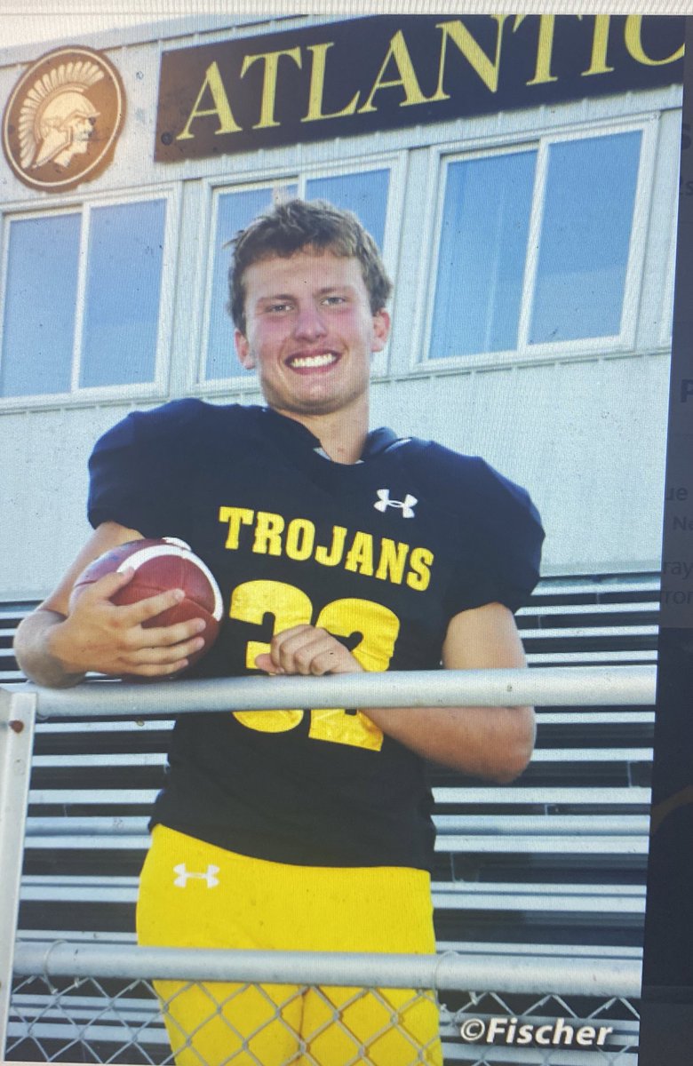scottreister's tweet photo. This is breathtaking. @AtlanticTrojans  spell out the jersey number of senior Steele McLaren, currently in critical condition with a head injury after an accident Sunday. Photo shared by Jay Robinson, Mallory Kirchhoff, Heather McKay. More at 10 on @KCCINews. https://t.co/ml2BqTzQ5M