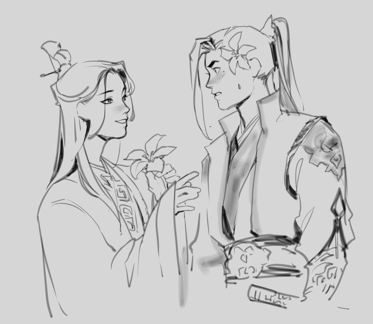 Lqg: *brings flowers for shixiong*
Sqq: ???they look better on shidi 