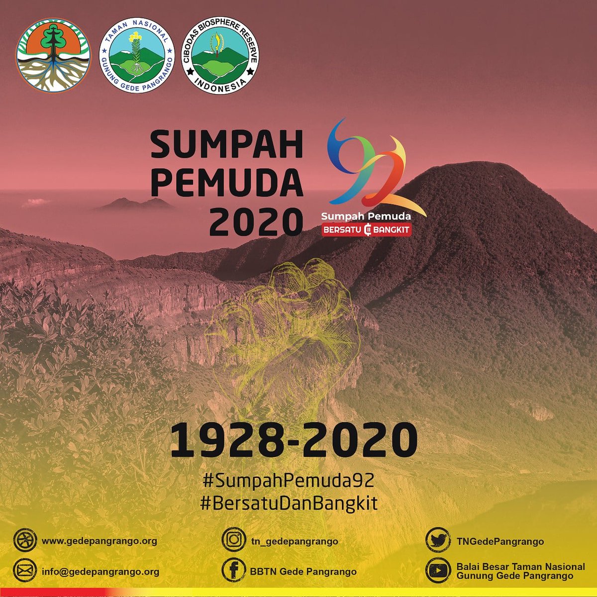 Selamat Pagi #SobatGePang 

Selamat Hari Sumpah Pemuda Ke-92 'Bersatu dan Bangkit'

#KementerianLHK
#menlhk
#klhk
#ksdae
#ksdaehebat
#bbtnggp
#tnggp
#gedepangrango
#cibodasbiospherereserve 
#biospherereserve
#SumpahPemuda92
#BersatuDanBangkit
#tamannasional
#ayoketamannasional