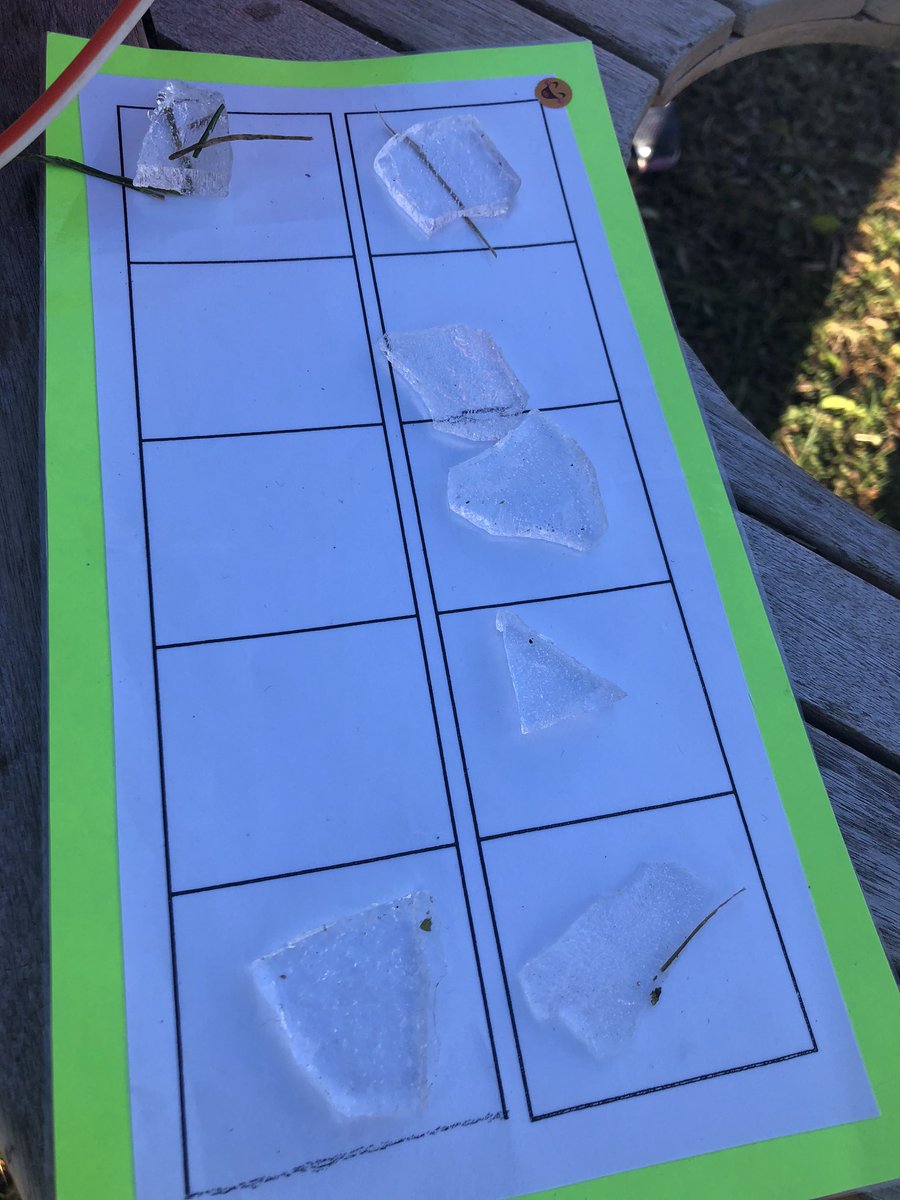 MrsFishSKT's tweet photo. Students were excited to discover ice this morning. Bring out the ten frames! How many chunks of ice can we find? #demonstratingmathbehaviours #ocsbOutdoors #ocsb https://t.co/yIAnJvBm2t