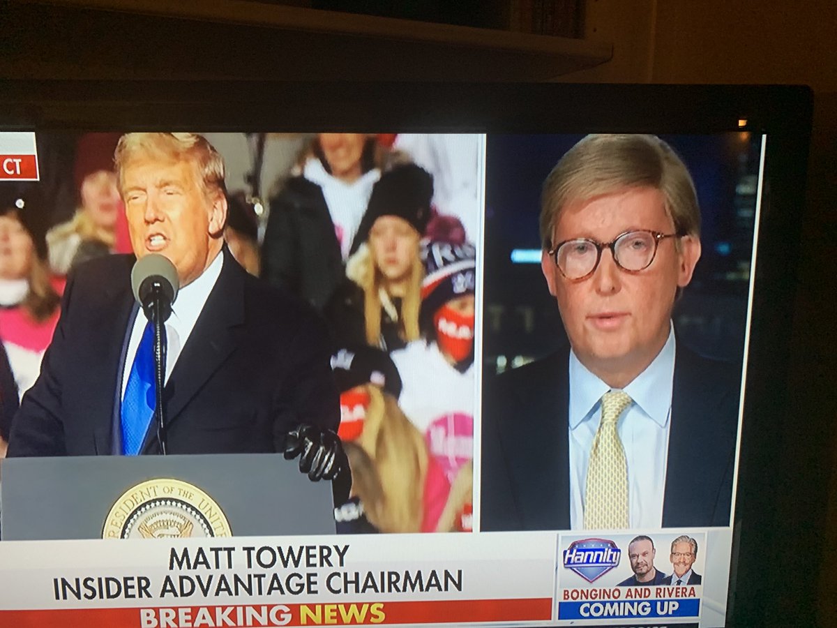 ⁦@InsiderAdv⁩ Chairman Matt Towery on ⁦<a href="/seanhannity/">Sean Hannity 🇺🇸</a>⁩ says movement toward ⁦<a href="/realDonaldTrump/">Donald J. Trump</a>⁩ in key states &amp; he could garner a record 15% of black vote for a Republican. #PollsArentReal