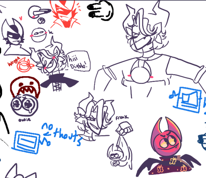 Some aggie stuff ft. @Softnooble (In red) and @piercepotato (In both light and dark blue), everything in dark purple was me!