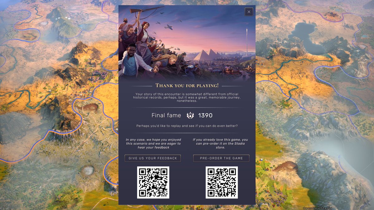vernificus's tweet photo. Completed my first @humankindgame play-through today. Was planning on streaming all of it, but just haven't had access to my streaming setup recently. I'm happy with this Fame score for my first try. Looking forward to a second if there's time...@GoogleStadia #moretimeplease https://t.co/HcwiBq6u0o