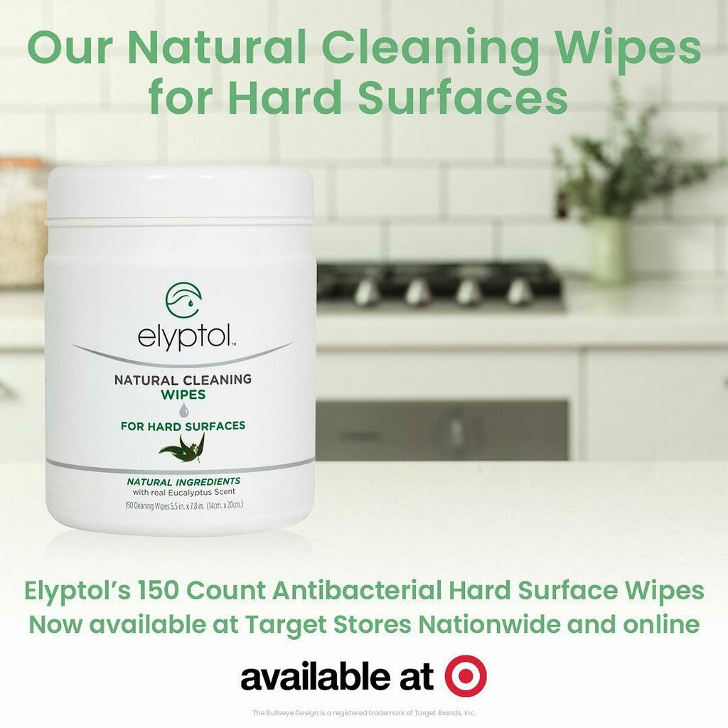 Elyptol's tweet photo. 🌿 🇺🇸 Elyptol 150-Count Natural Cleaning Wipes Launches in Target USA Nationwide! 🇺🇸 🌿

All-natural hard surface wipes are a safe and effective way to clean, especially during the current pandemic. 

The Elyptol hard surface wipes effectively clean stoves, toilets, countertop… https://t.co/YyH8HXE9rH
