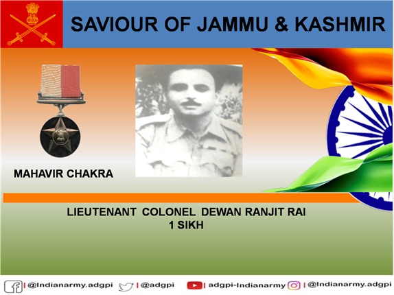 28 Oct 1947 Lt Col D R Rai, displayed conspicuous  #courage, exemplary  #leadership & made supreme sacrifice while blunting the ingress of  #PakInvaders towards  #Srinagar. Posthumously awarded  #MahaVirChakra. (17/n) #SavioursofJammuKashmir1947 https://www.gallantryawards.gov.in/Awardee/dewan-rajit-rai