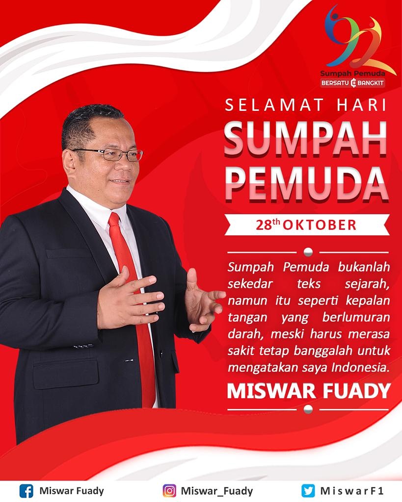 Bang_Miswar's tweet photo. Selamat Hari Sumpah Pemuda
28 Oktober 2020
Bersatu dan Bangkit https://t.co/XgqcKxnvw7