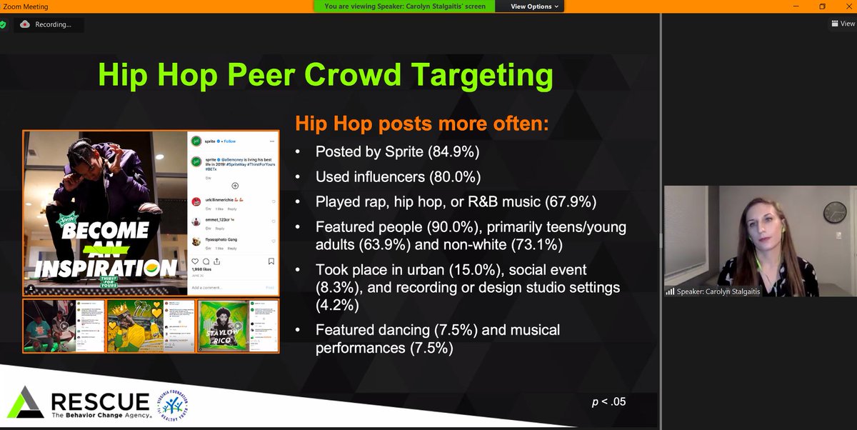 DrCRSingleton's tweet photo. I guest lectured last year in a @KCHillinois undergrad class about targeted marketing &amp; nutrition. A student asked me if #Sprite primarily targets Black youth. 

@CStalgaitis research on the Instagram posts of 12 major SSB brands appear to confirm this hypothesis. 🤯 #APHA2020 https://t.co/yq0oiU4HqR