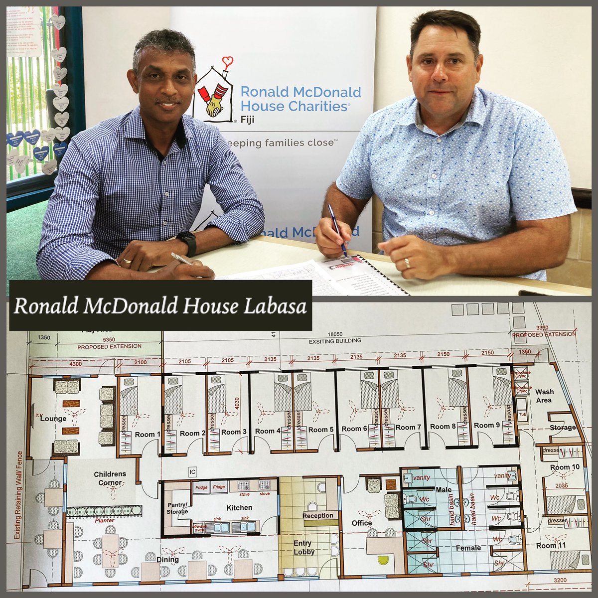 Today saw the signing of a construction contract between Fortech &amp; RMHC Fiji for a Ronald McDonald House in Labasa. Yes, an 11 bedroom, fully furnished house for families with a child admitted at the Labasa hospital. Works are expected to begin in January 2021.
#RMHCFiji❤️