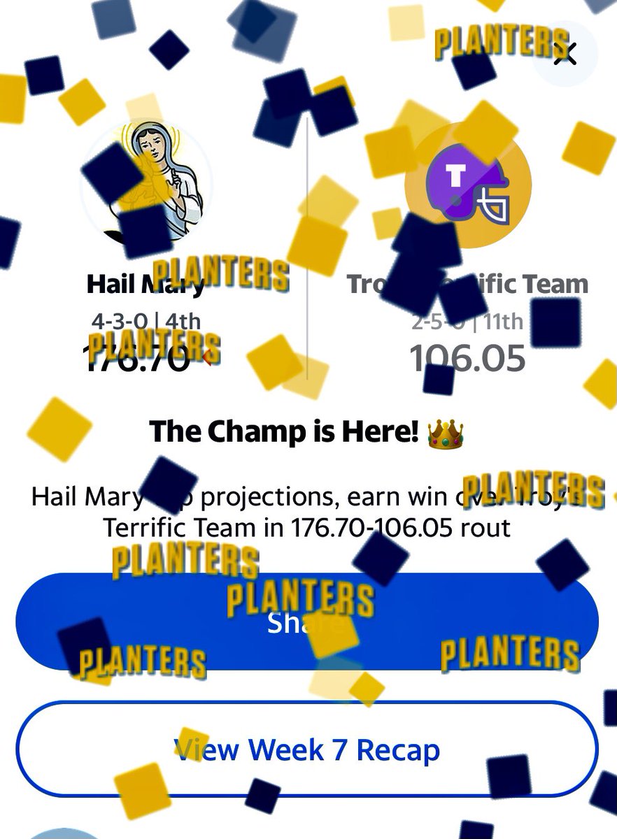 conniehz's tweet photo. Week 7 - A Win and High Score. #HailMary #FantasyFootball https://t.co/m7XE3nwOGH
