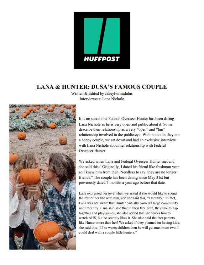 HuffPostDUSA's tweet photo. EXCLUSIVE PIECE: Lana &amp; Hunter: DUSA's Famous Couple. A story of the couple all right here, on the Huffington Post. https://t.co/Vql1nUAbNX