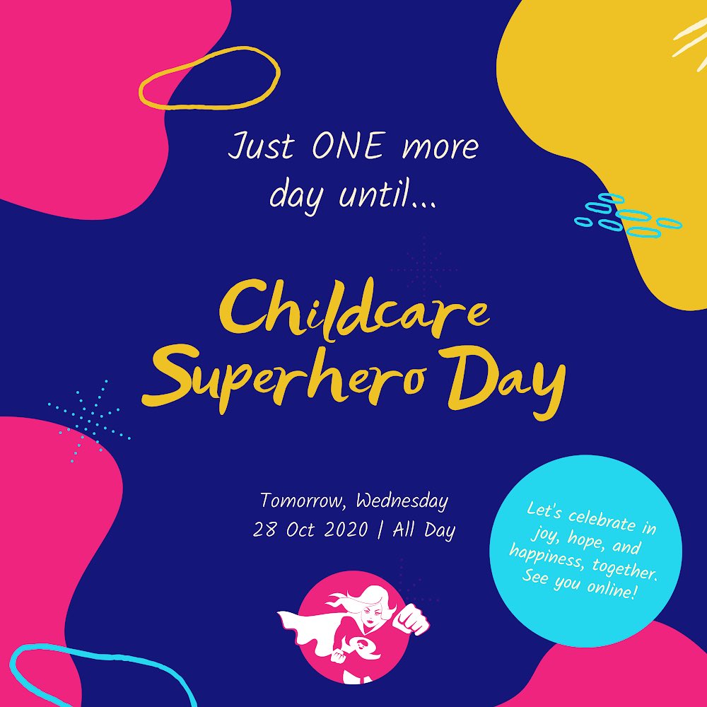 CCSHDay's tweet photo. Just ONE more day until we celebrate #CCSHDay! 🥳🎉🎊 Time to get EXCITED #nannies, #babysitters, and all other #ChildcareSuperheroes of the world! 😱⁣
⁣
🦸🏻‍♀️ #ChildcareSuperheroDay 🦸🏻‍♀️ https://t.co/y1Kj5NOADW