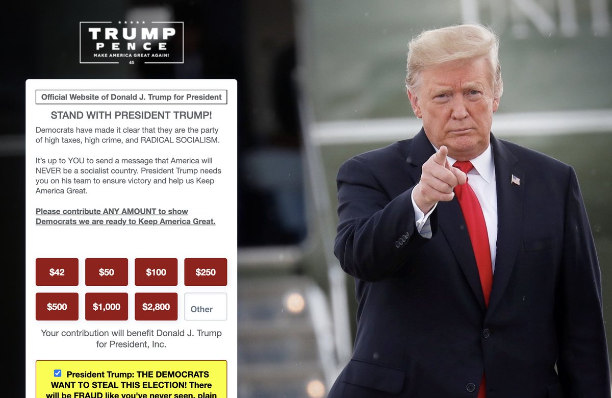 Screenshot of Trump's fundraising page