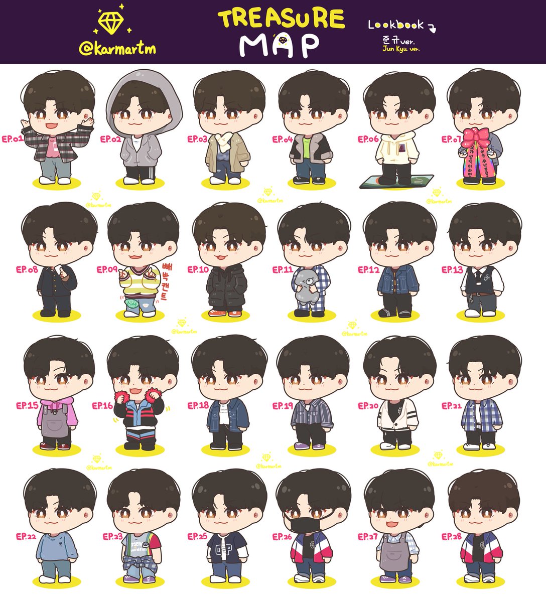 Treasure Map Lookbook Stickers Hyunsuk, Jihoon, Yoshi, Junkyu preview ©Karma0818 #TREASURE  #트레저