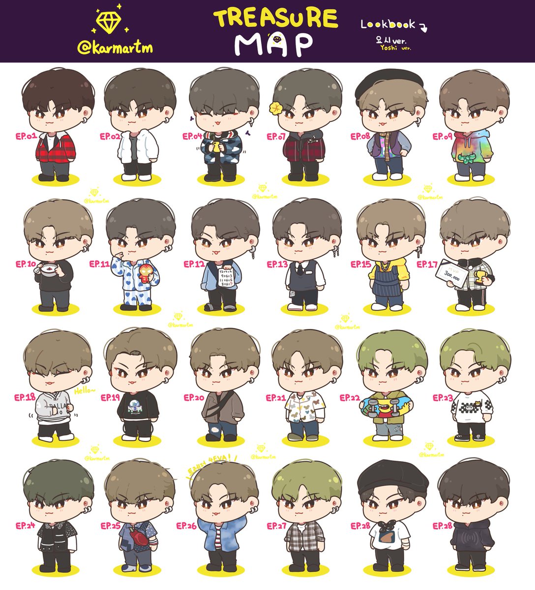 Treasure Map Lookbook Stickers Hyunsuk, Jihoon, Yoshi, Junkyu preview ©Karma0818 #TREASURE  #트레저