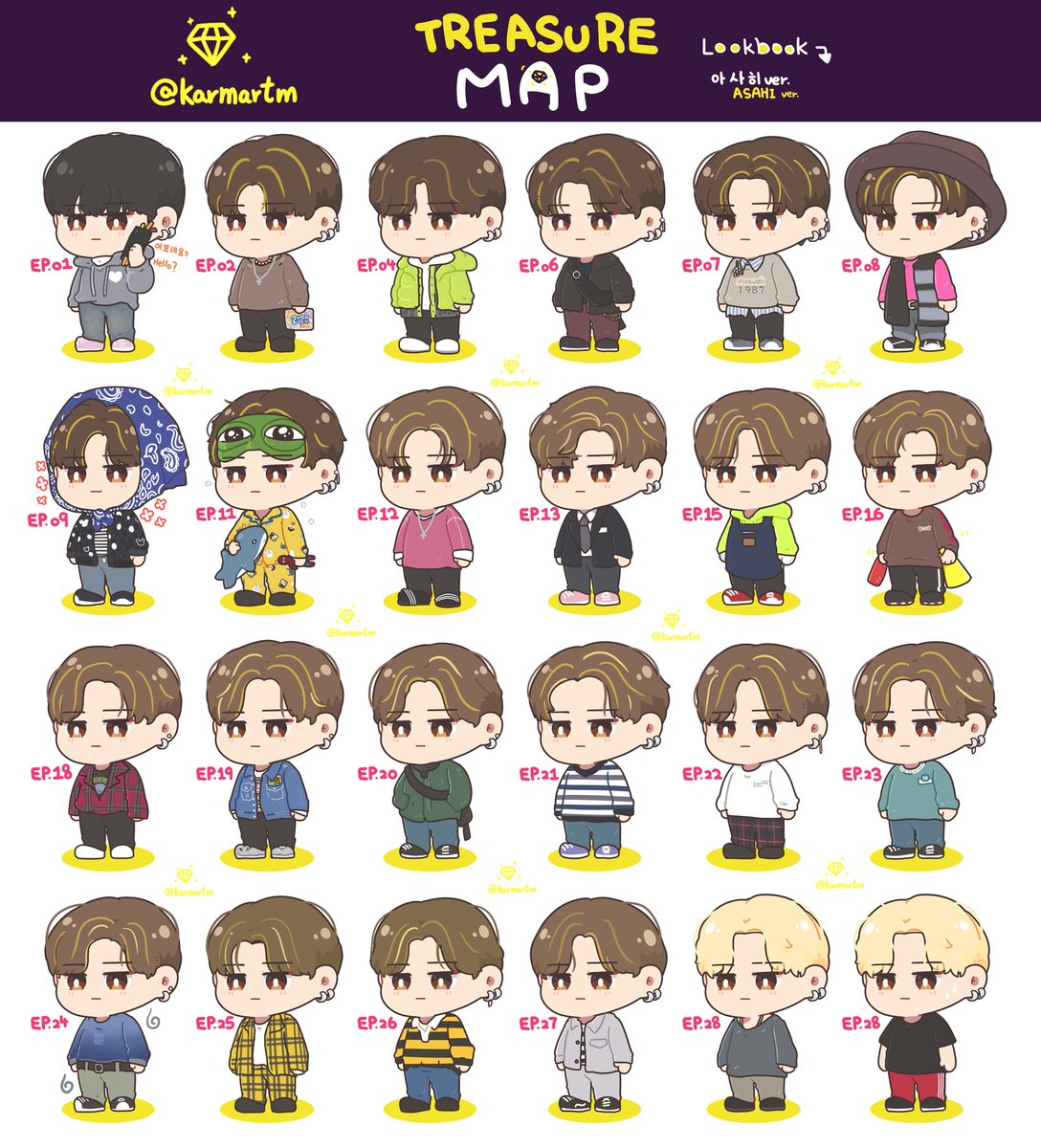 Treasure Map Lookbook Stickers Asahi, Yedam, Doyoung preview ©Karma0818 #TREASURE  #트레저