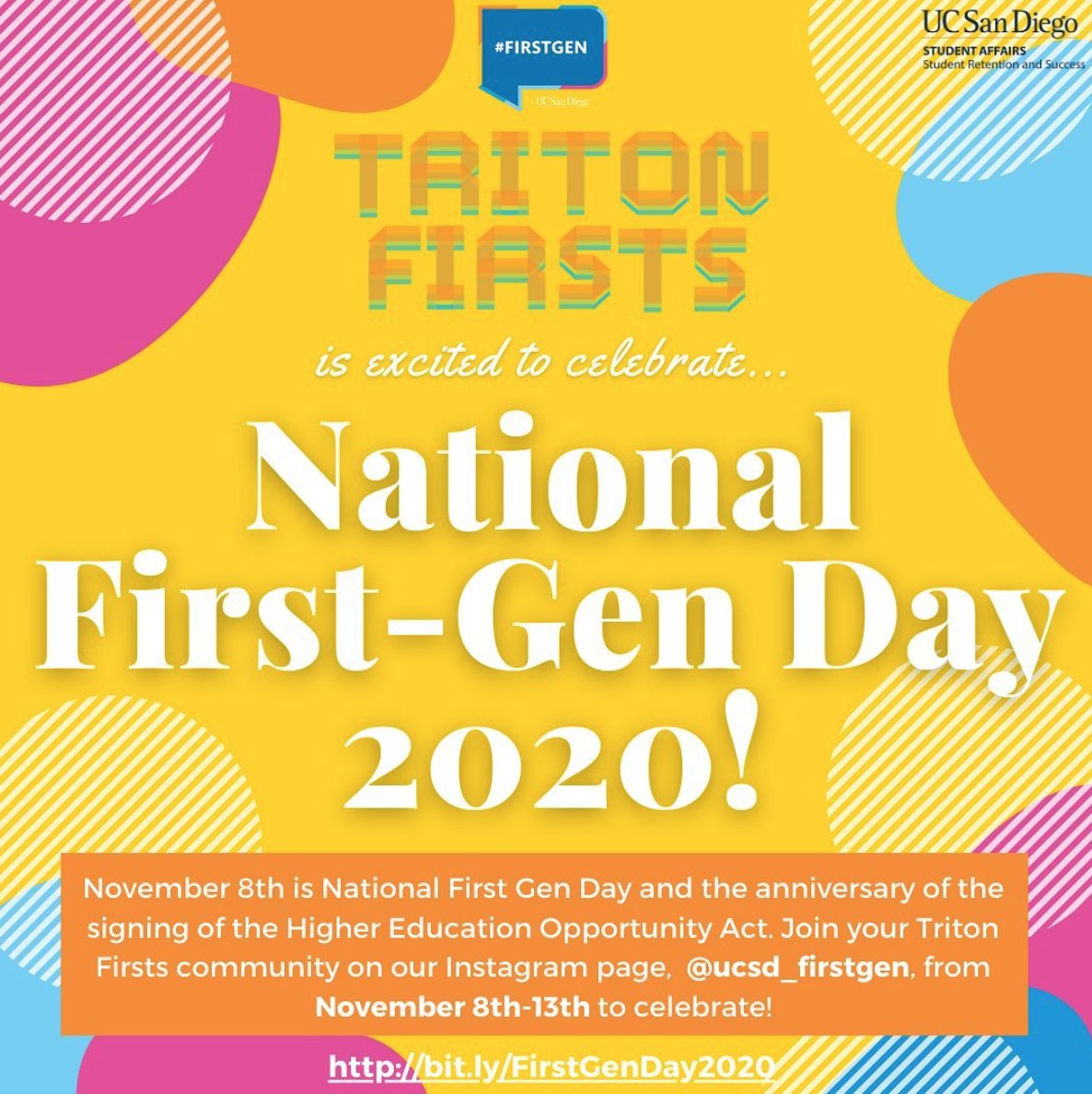 ElizabethMPorto's tweet image. As a first-gen college graduate and current graduate student, I can personally attest to the value of supporting first-gen students. Kudos to @UCSanDiego for supporting and celebrating the first-gen experience! 

#firstgenucsd #celebratefirstgen