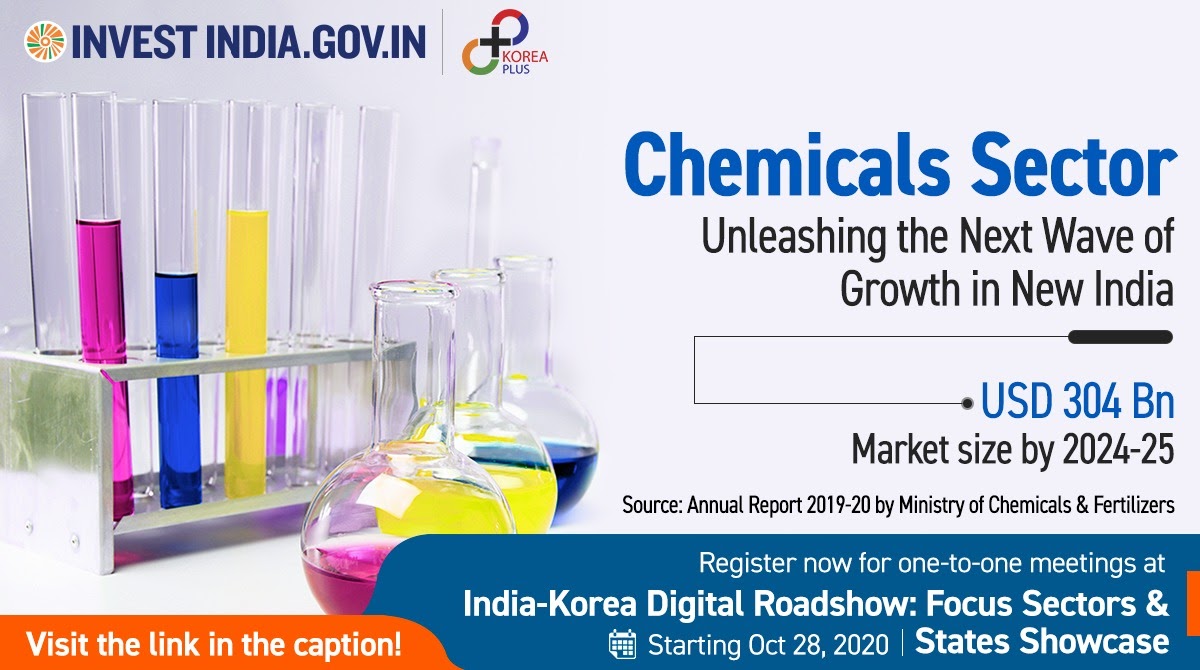 #InvestInIndia
#NewIndia's chemical sector is expected to record an annual growth rate of 9.3% till 2025!
Explore more at our exclusive webinar, register now - https://t.co/CY4MrSLc7k
#Chemicals @MOFAkr_eng https://t.co/R5pFcWod5e