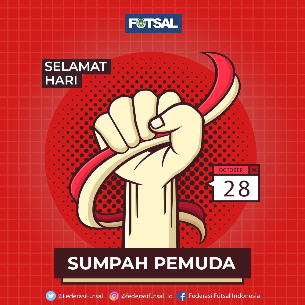 FederasiFutsal's tweet photo. Selamat Hari Sumpah Pemuda ke-92
Bersatu dan Bangkit untuk Masa Depan Indonesia 🇮🇩🇮🇩
#FederasiFutsalIndonesia #FutsalIndonesia #FFI #Futsal #FutsalUpdate #InfoFutsal #FutsalMania #FutsalAddict #FutsalLovers https://t.co/cg9rtXXkSZ
