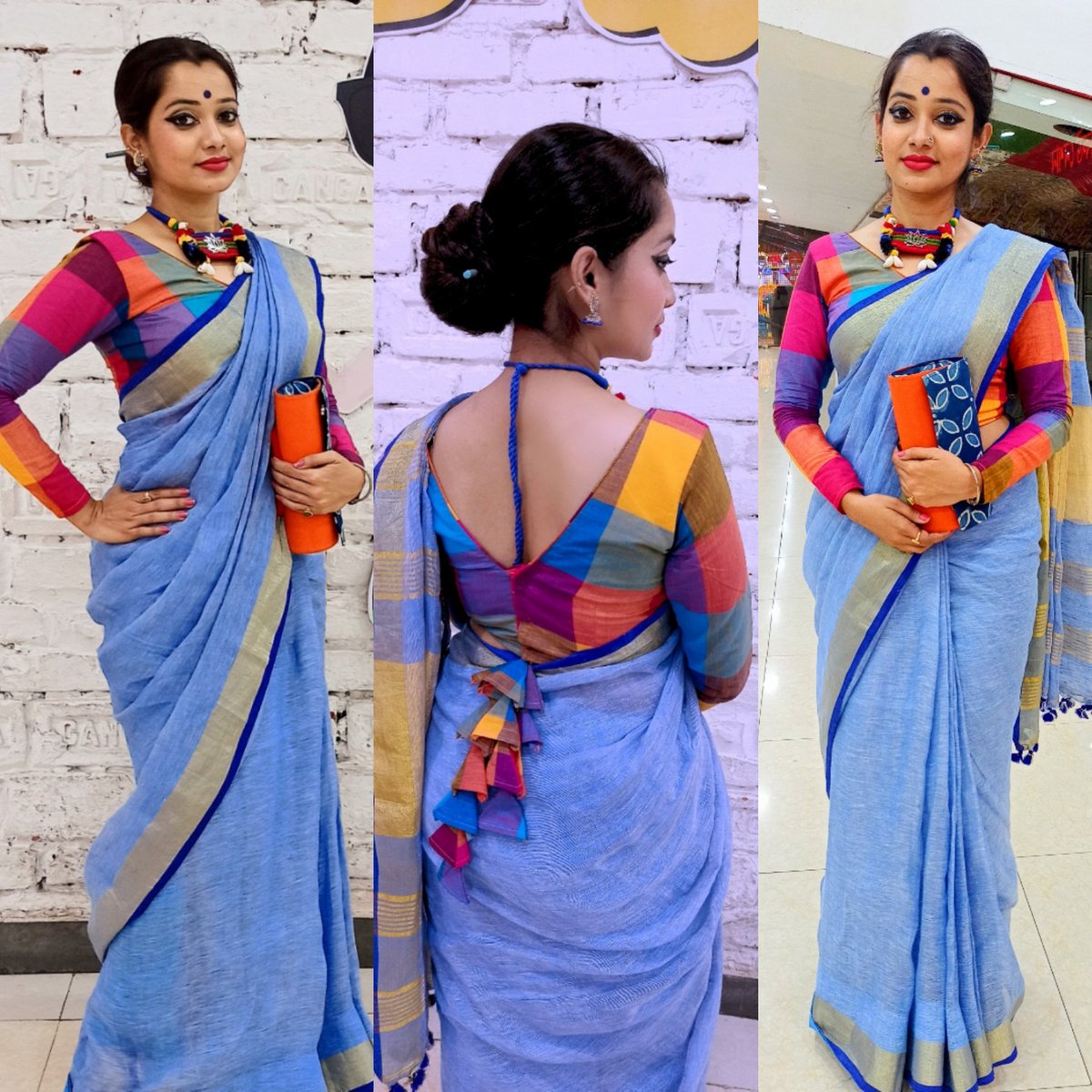 Reigning my love for the timeless classic, The Sarees..❤️. A must wear for bengalis during Durga Puja..
#saree #love #sareeloversofinstagram #linensarees #durgapuja2020 #traditionalwear #hairstyles #blousestyle #earrings #culturematters #jewellery #blue #designerwear #purselover