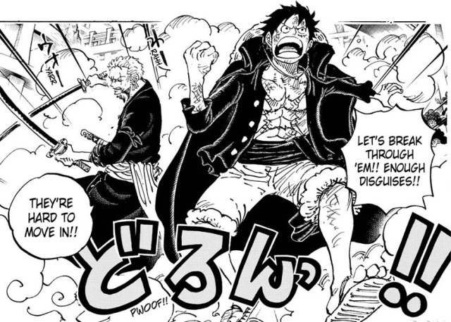 I just started thinking about how Luffy has started wearing a black coat for the Raid on Onigashima, a coat similar to Shanks' and his from the "older Straw Hats" drawing Oda did. 
