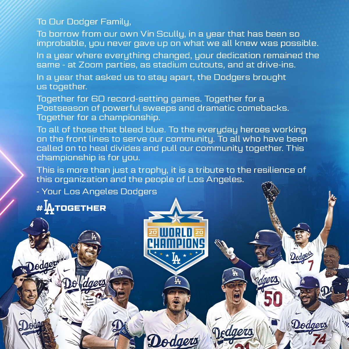 Los Angeles Dodgers on X: We did it, LA. #LATogether